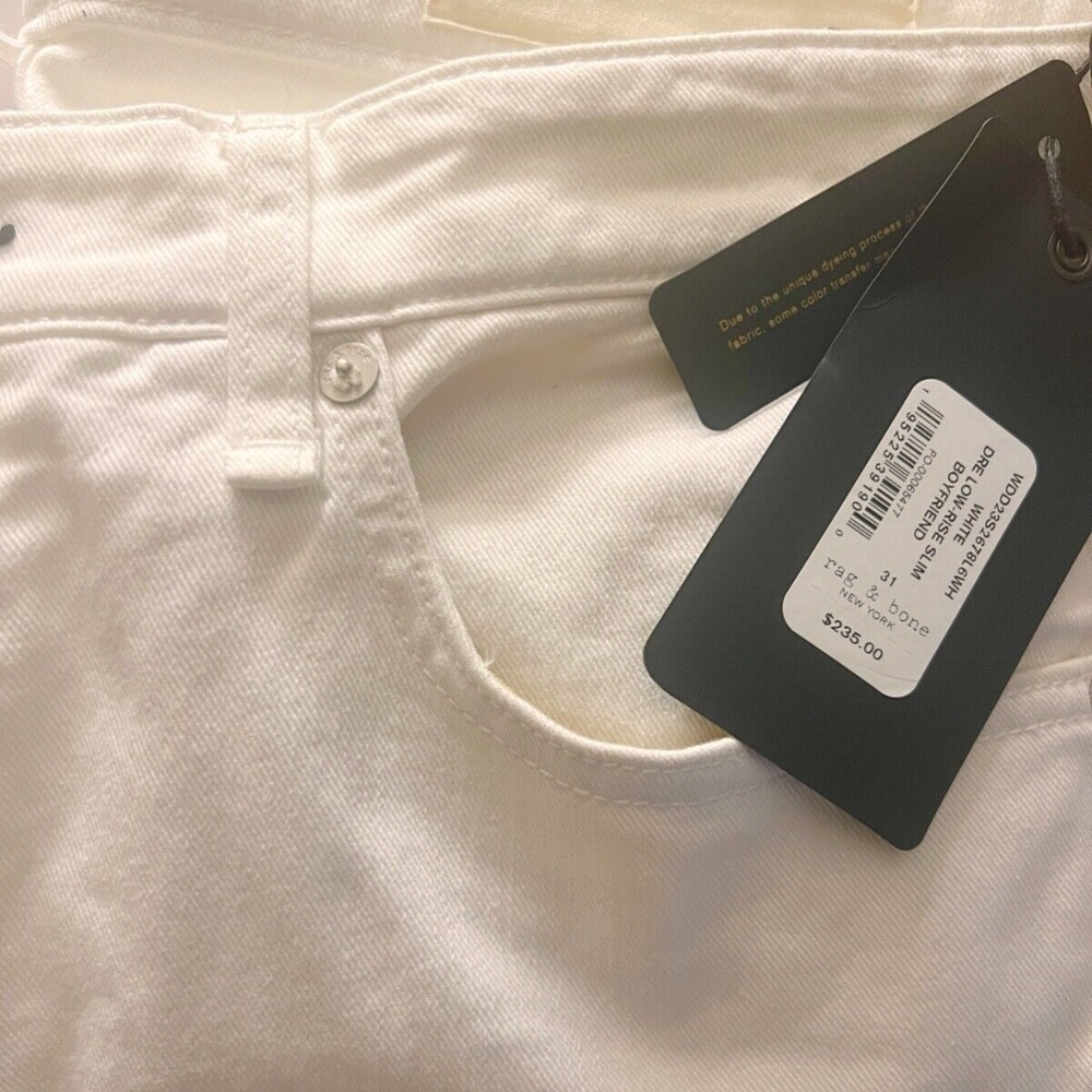 Rag & Bone retail $235 Dre Low-Rise Slim Boyfriend Jeans in White size 31 NWT